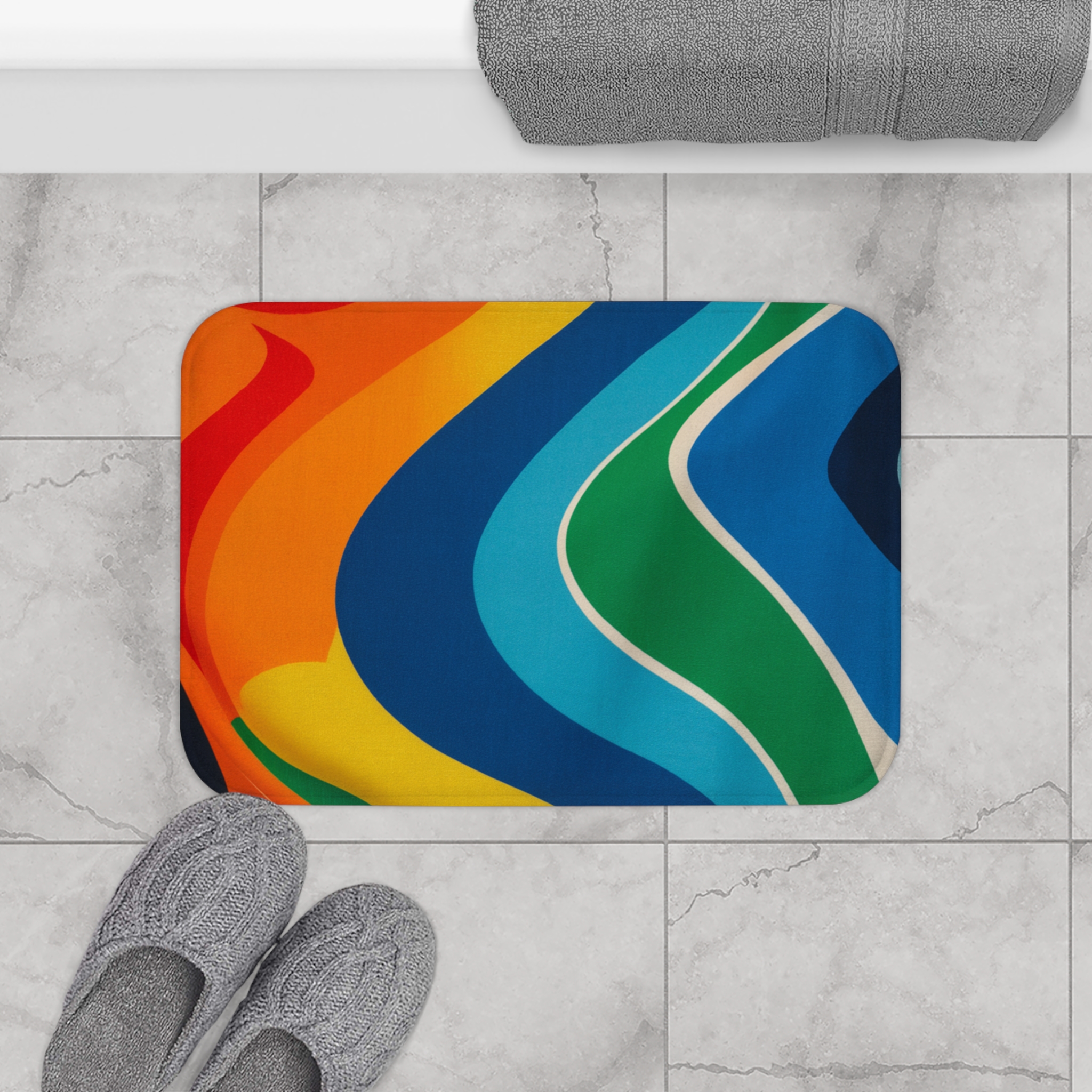 Colorful Waves Bath Mat | Vibrant Bathroom Decor, Non-Slip Mats, Fun Home Essentials, Bathroom Accessories, Gift for All Occasions - Image 4
